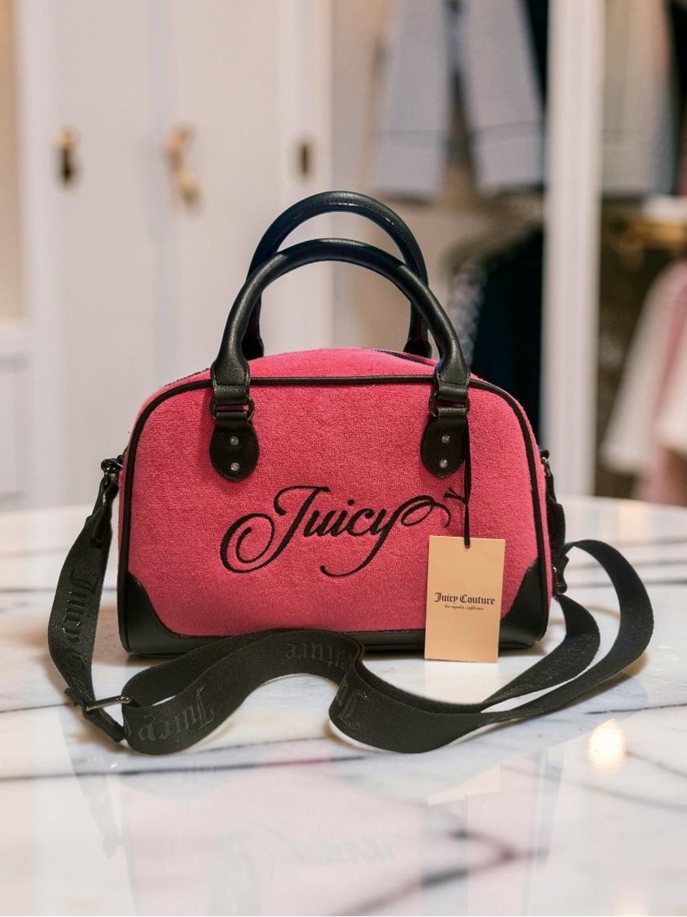 Juicy Couture NWT Rich Pink Crossbody Satchel Chic Black Trim (P241) - Picture 11 of 14